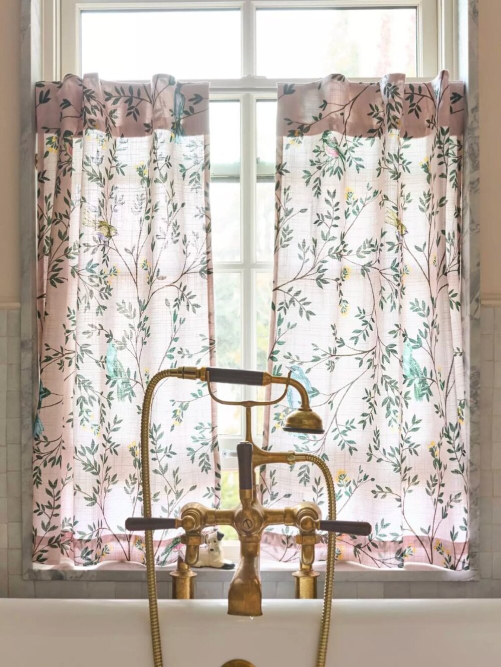 Anthropologie Priyanka Organic Cotton Bird Café Curtains Pink 25x36 Set of 2 NWT